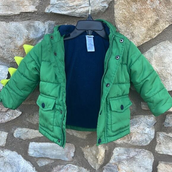 Little Me Green Dinosaur Hooded Puffer Jacket Size 12 Months - Picture 4 of 7